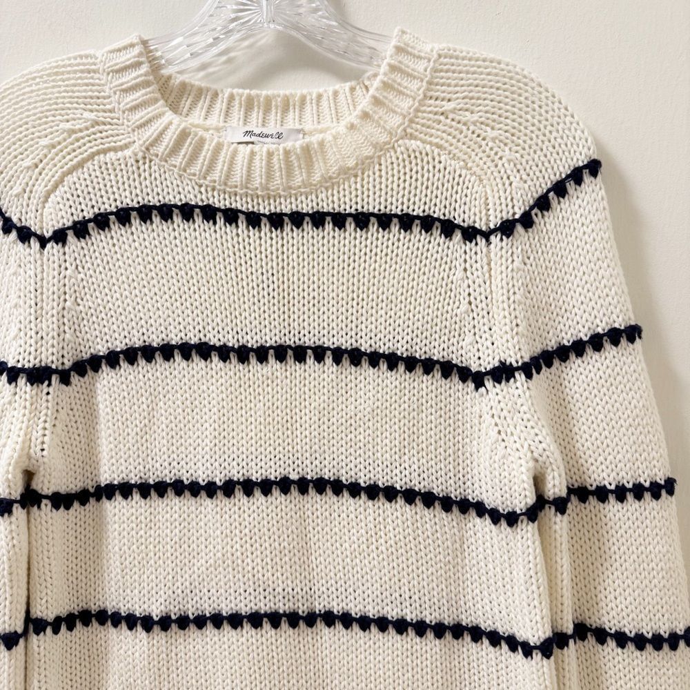 Madewell Textured Cotton Crewneck Sweater in Stripe - Size XXS - Picture 2 of 5